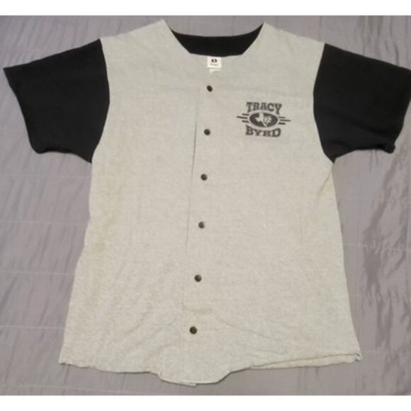 Tracy Byrd Shirt Mens Medium Gray Black Button Up Baseball Jersey Country 2003 - Picture 1 of 7